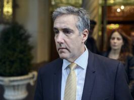 Michael Cohen departs his apartment building on his way to Manhattan criminal court, Thursday, May 16, 2024, in New York. The prosecutors’ star witness in the hush money case against former President Donald Trump is returning to the witness stand as defense lawyers try to chip away at Cohen’s crucial testimony implicating the former president. (AP Photo/Andres Kudacki)